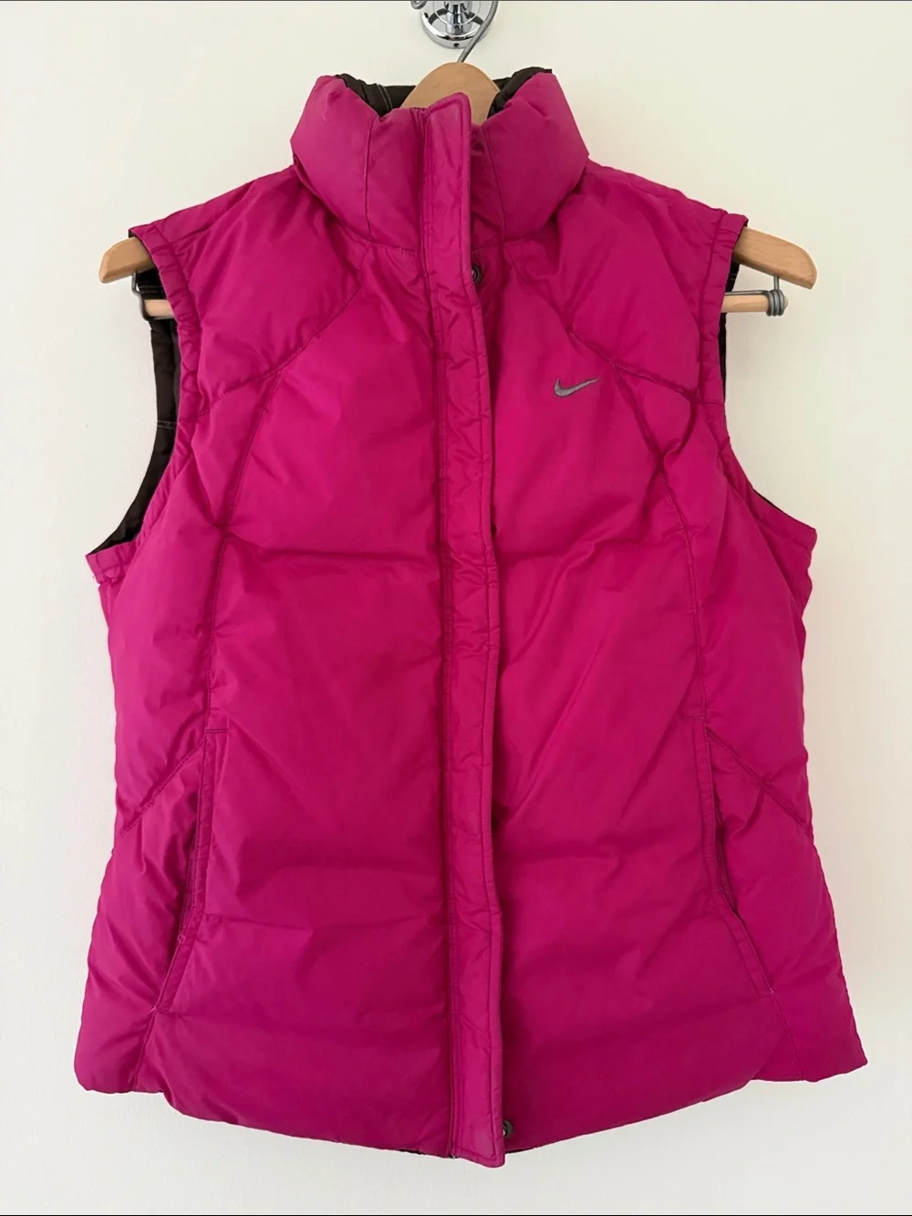 Nike Kids Down Reversible Quilted Brown and Pink Puffer Vest 90s